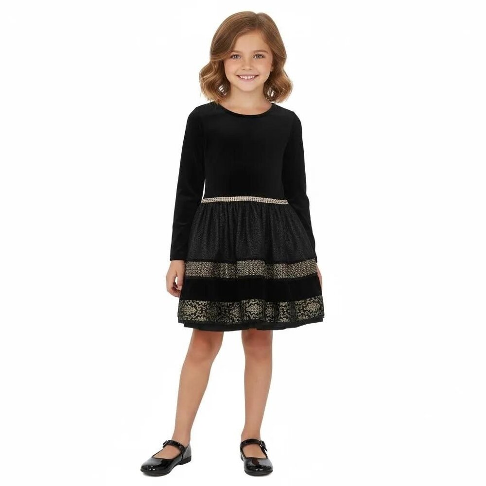 Bloome‎ De Jeune Fille Black Velvet Embellished Fit & Flare Party Dress Size 7